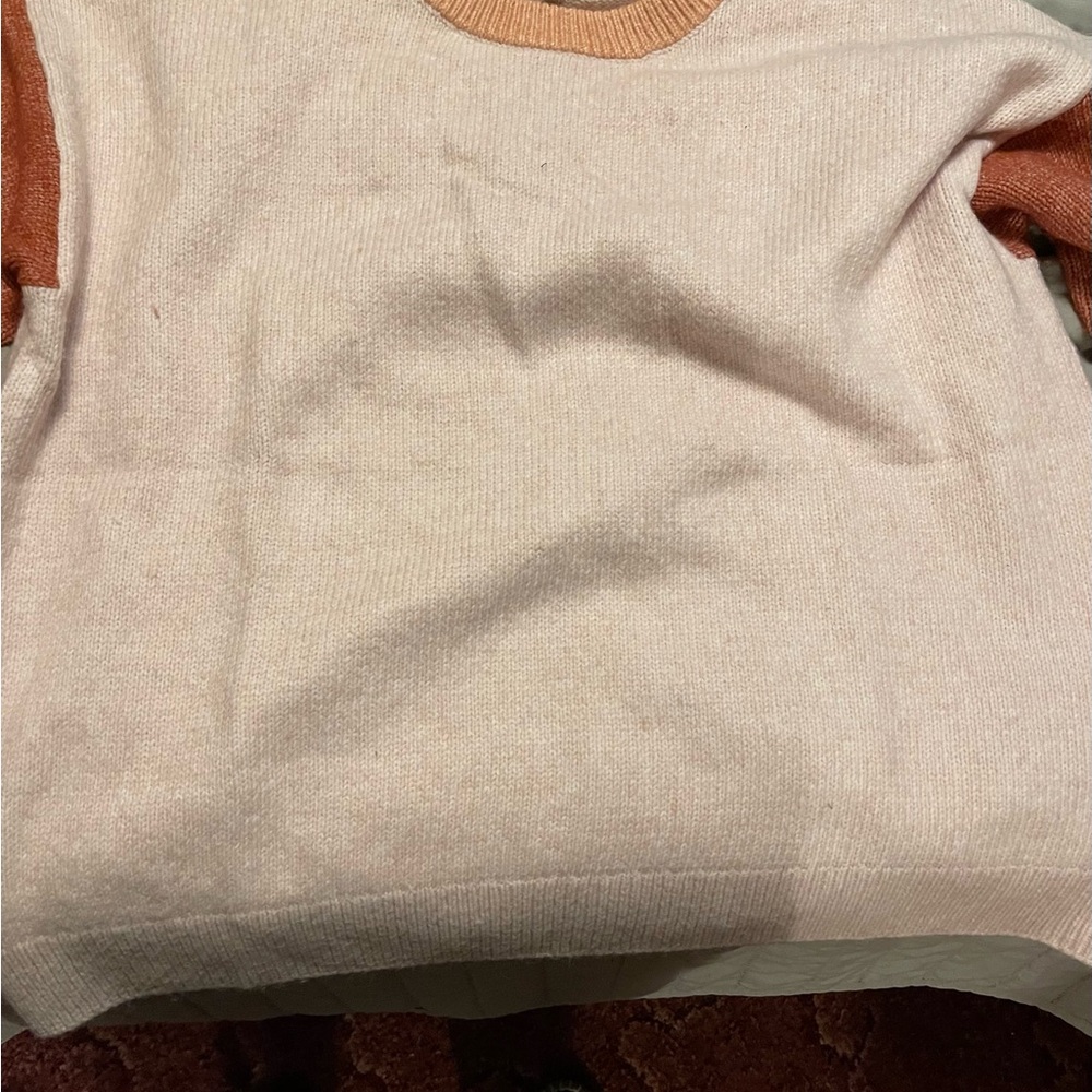 Cream and Tan Crew Neck Sweater